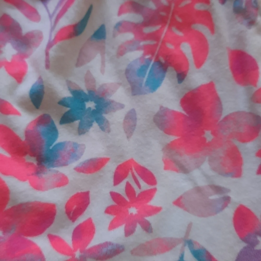 OshKosh B'gosh Tropical Floral Shorts Pink Blue Pom Pom Trim Girls Size 10/12